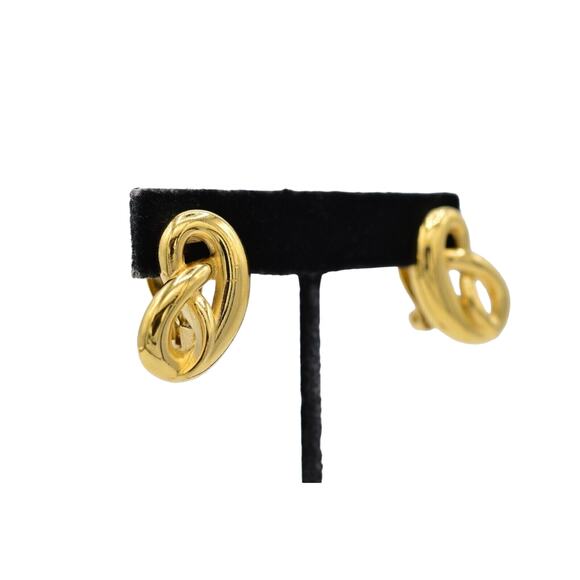 Givenchy Knot Clip Earrings Pretzel Gold Tone Runway Signed Vintage 1980s BinAB - Picture 4 of 11